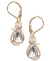 Pet Friends Jewelry Cat Stone Drop Earring In Gold-tone