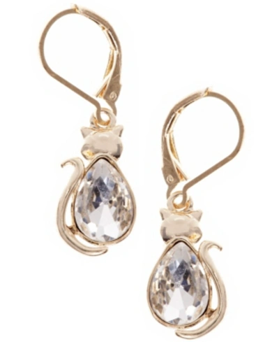 Pet Friends Jewelry Cat Stone Drop Earring In Gold-tone