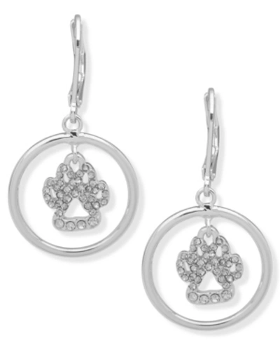 Pet Friends Jewelry Orbital Pave Paw Earring In Silver-tone