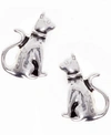 Pet Friends Jewelry Cat Button Earring In Silver-tone