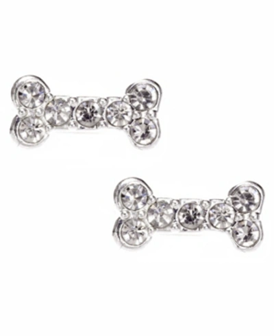 Pet Friends Jewelry Pave Bone Stud Earring In Silver-tone