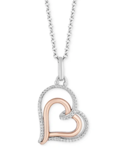 Hallmark Diamonds Tokens By  Double Heart Love Pendant (1/10 Ct. T.w.) In Sterling Silver & 14k Rose