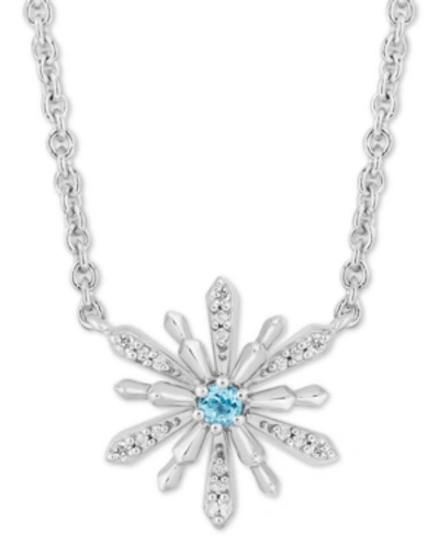 Enchanted Disney Fine Jewelry Enchanted Disney Aquamarine (1/20 Ct. T.w.) & Diamond (1/10 Ct. T.w.) Elsa Snowflake 18" Pendant Nec In Sterling Silver