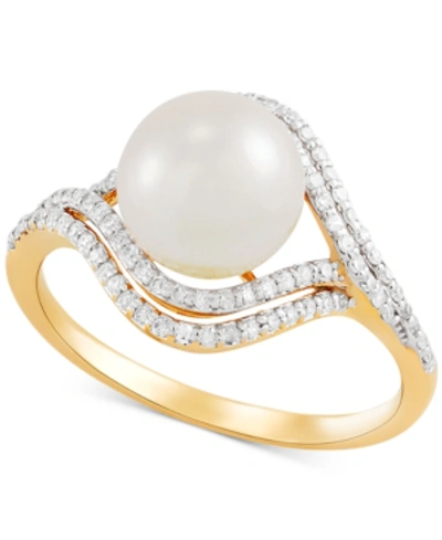Honora Cultured Freshwater Pearl (8mm) & Diamond (1/4 Ct. T.w.) Ring In 14k Gold In Yellow Gold