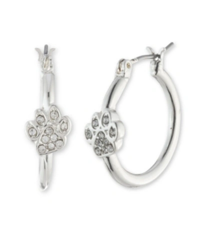 Pet Friends Jewelry Pave Paw Hoop Earring In Silver-tone