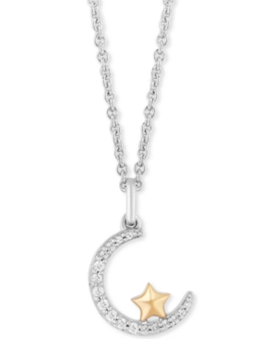 Enchanted Disney Fine Jewelry Enchanted Disney Diamond Crescent Moon & Star Jasmine Pendant Necklace (1/10 Ct. T.w.) In Sterling S In Silver