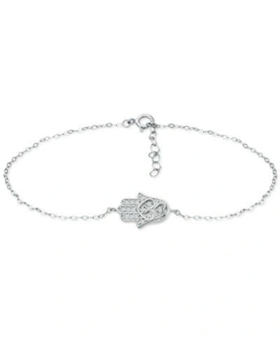 Giani Bernini Cubic Zirconia Hamsa Hand Ankle Bracelet, Created For Macy's In Sterling Silver