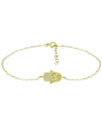 Giani Bernini Cubic Zirconia Hamsa Hand Ankle Bracelet, Created For Macy's In Gold Over Silver