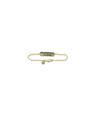Roberta Sher Designs Bezel Set Labradorite Bar Bracelet With 14k Gold Fill Chain In Gold - Fill