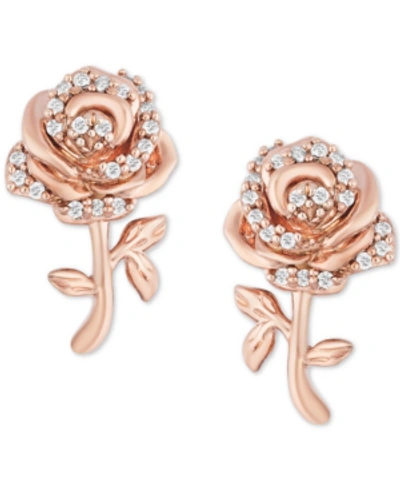 Enchanted Disney Fine Jewelry Enchanted Disney Diamond Rose Belle Stud Earrings (1/10 Ct. T.w.) In 14k Rose Gold