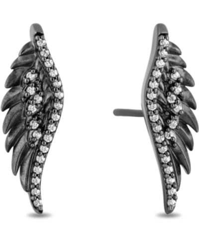 Enchanted Disney Fine Jewelry Enchanted Disney Diamond Maleficent Wing Stud Earrings (1/6 Ct. T.w.) In Sterling Silver In Black