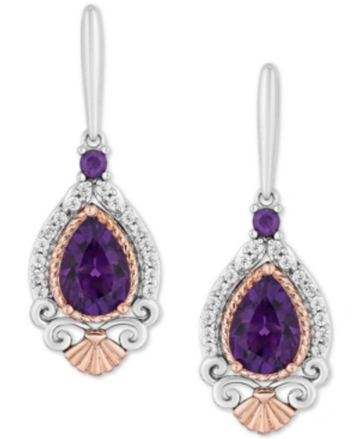 Enchanted Disney Fine Jewelry Enchanted Disney Amethyst (2 Ct. T.w.) & Diamond (1/7 Ct. T.w.) Ariel Drop Earrings In Sterling Silv In Purple