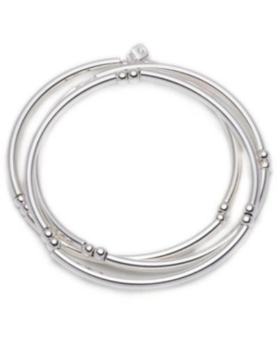 Nine West Stretch Silver Bangles, 3 Set In Silver-tone