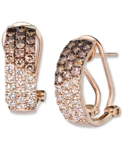 Le Vian Ombre Chocolate Diamond & Nude Diamond (1-1/4 Ct. T.w.) Omega Hoop Earrings In 14k Rose Gold, White