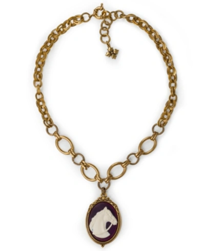 Patricia Nash Gold-tone Horse Cameo Pendant Necklace, 18" + 2" Extender