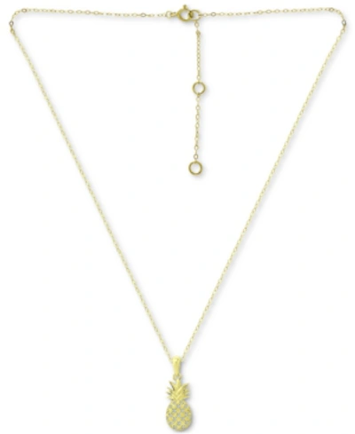 Giani Bernini Cubic Zirconia Pineapple Pendant Necklace In 18k Gold-plated Sterling Silver, 16" + 2" Extender, Cre In 18k Over Sterling Silver