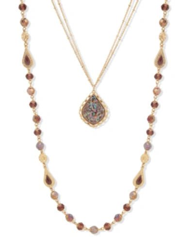Lonna & Lilly Gold-tone Crystal & Stone Beaded 24" Convertible Layered Necklace In Red