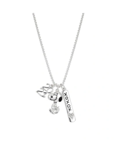 Peanuts Silver Plated Cubic Zirconia "2021" Snoopy "xoxo" Bar Pendant Necklace In Silver-tone
