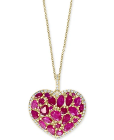 Effy Collection Effy Ruby (4-3/4 Ct. T.w.) & Diamond (1/3 Ct. T.w.) Heart 18" Pendant Necklace In 14k Gold