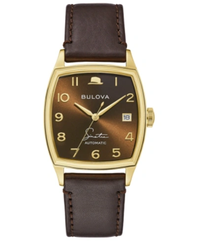 BULOVA MEN'S FRANK SINATRA AUTOMATIC BROWN LEATHER STRAP WATCH 33.5X45MM