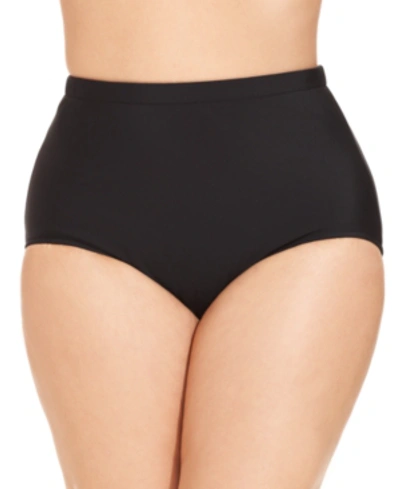 Swim Solutions Plus Size Mid-rise Tummy-control Swim Bottoms In Black