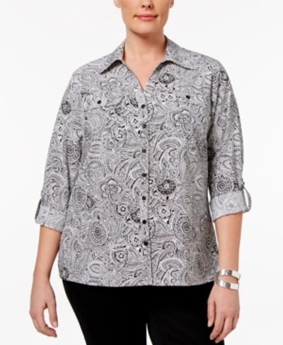 Ny Collection Plus Size Utility Blouse In Grey