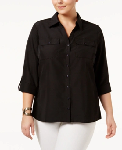 Ny Collection Plus Size Utility Blouse In Black