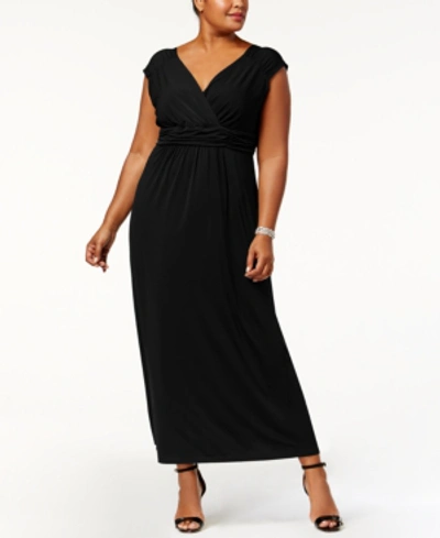 Ny Collection Plus Size Ruched Empire Maxi Dress In Black
