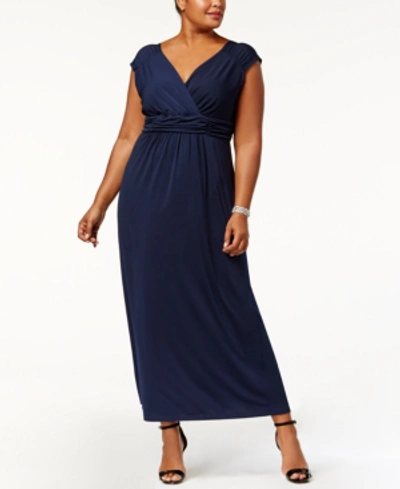 Ny Collection Plus Size Ruched Empire Maxi Dress In Blue
