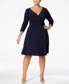 Ny Collection Plus Size Ruched A-line Dress In Navy