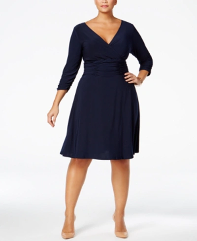 Ny Collection Plus Size Ruched A-line Dress In Blue