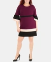 NY COLLECTION PLUS SIZE BELL-SLEEVE COLORBLOCKED SHEATH DRESS