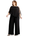 Msk Plus Size Embellished Cape-overlay Jumpsuit In Black/gunmetal