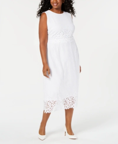 Alfani Plus Size Geo-lace Midi Dress, Created For Macy's In Bright White
