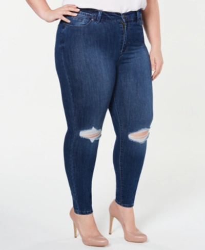 Celebrity Pink Trendy Plus Size High-rise Distressed Skinny Ankle Jeans In Elmhurst