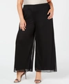 Msk Plus Size Mesh Wide-leg Pants In Black