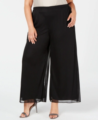 Msk Plus Size Mesh Wide-leg Pants In Black