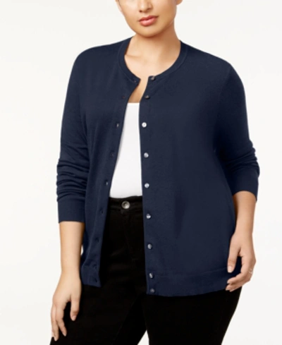 Karen Scott Plus Size Cardigan, Created For Macy's In Intrepid Blue