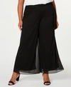 Alex Evenings Plus Size Mesh Waist-tie Pants In Black