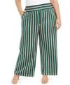 NY COLLECTION PLUS SIZE PRINTED SMOCKED-WAIST PANTS