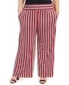 NY COLLECTION PLUS SIZE PRINTED SMOCKED-WAIST PANTS