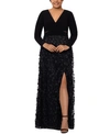 Xscape Plus Size 3d Floral-applique Gown In Black