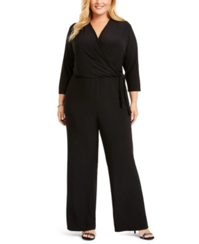 Ny Collection Women's Sleeveless Surplice Jumpsuit In Black
