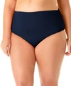 Anne Cole Plus High Waisted Shirred Bottom In Navy