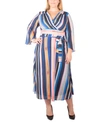 NY COLLECTION PLUS SIZE STRIPED BELTED WRAP DRESS