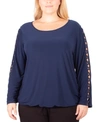 NY COLLECTION PLUS SIZE RHINESTONE-LATTICE-SLEEVE TOP