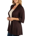 24seven Comfort Apparel Open Front Elbow Length Sleeve Plus Size Cardigan In Brown