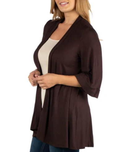 24seven Comfort Apparel Open Front Elbow Length Sleeve Plus Size Cardigan In Brown