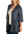 24seven Comfort Apparel Elbow Length Sleeve Maternity Open Cardigan In Dark Gray