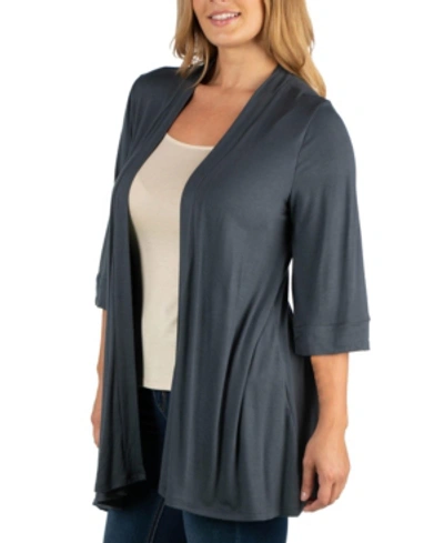 24seven Comfort Apparel Elbow Length Sleeve Plus Size Open Cardigan In Dark Gray